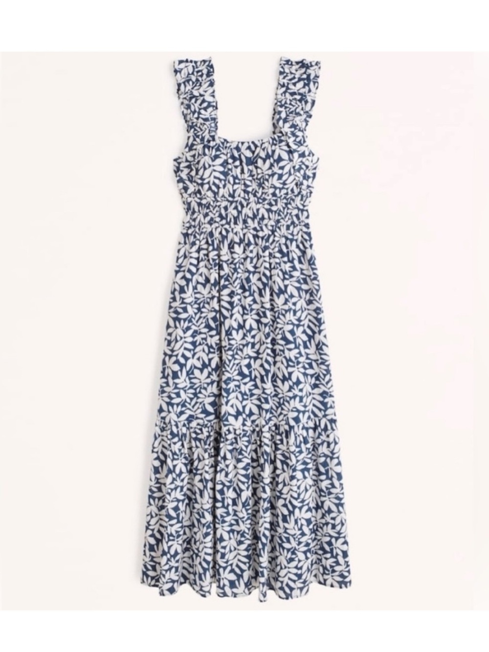 Abercrombie & Fitch Maxi Navy Blue and White Floral Vacation Dress (M - Tall)
